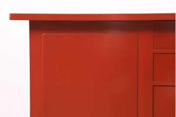 中古　指物工芸家具　中桐材　上手物!朱漆塗りが美しいローデスク(定価約49万円)(机、在宅ワーク、在宅用センターテーブル)(R-046930)