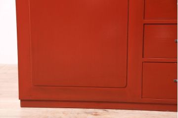 中古　指物工芸家具　中桐材　上手物!朱漆塗りが美しいローデスク(定価約49万円)(机、在宅ワーク、在宅用センターテーブル)(R-046930)