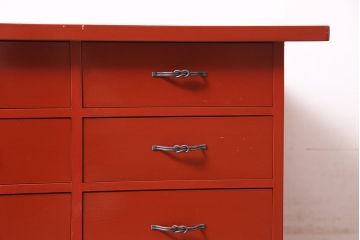 中古　指物工芸家具　中桐材　上手物!朱漆塗りが美しいローデスク(定価約49万円)(机、在宅ワーク、在宅用センターテーブル)(R-046930)