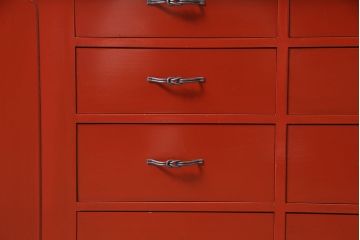 中古　指物工芸家具　中桐材　上手物!朱漆塗りが美しいローデスク(定価約49万円)(机、在宅ワーク、在宅用センターテーブル)(R-046930)