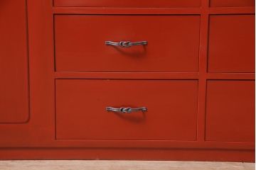 中古　指物工芸家具　中桐材　上手物!朱漆塗りが美しいローデスク(定価約49万円)(机、在宅ワーク、在宅用センターテーブル)(R-046930)