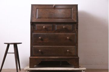 中古　北海道民芸家具　洗練された佇まいが魅力的なライティングビューロー(簿記机、在宅ワーク、在宅用ワークデスク、机、在宅ワーク、在宅用引き出し)(R-046932)