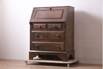中古　北海道民芸家具　洗練された佇まいが魅力的なライティングビューロー(簿記机、在宅ワーク、在宅用ワークデスク、机、在宅ワーク、在宅用引き出し)(R-046932)
