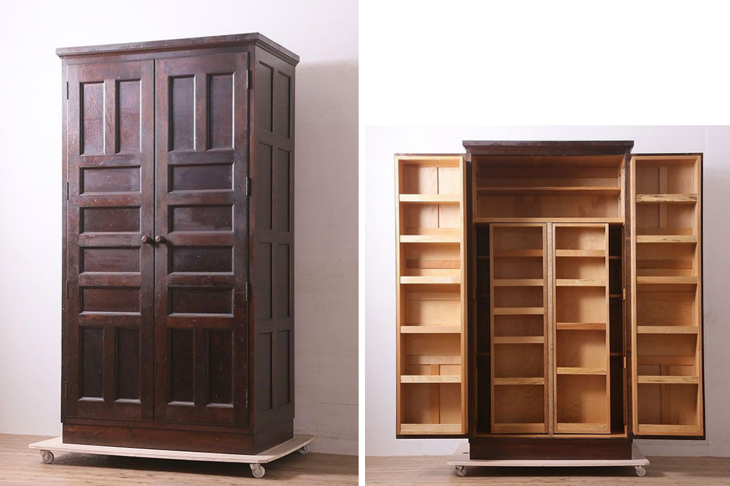 中古　松本民芸家具　食品収納庫I型　可動式の棚が珍しい!　パントリーのように使える収納力抜群なキャビネット　定価約110万円　(R-046934)