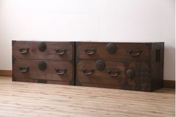 アンティーク家具　昭和初期　前面桐材　落ち着いた和の雰囲気が魅力の重ね箪笥(衣装箪笥、引き出し)(R-046936)