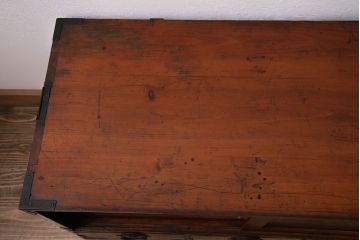 和製アンティーク　蝶と牡丹の意匠が可愛らしい二本松箪笥ローボード(二本松箪笥、テレビボード、収納棚)(R-046937)