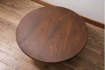 アンティーク家具　昭和初期　総ケヤキ材　挽き物加工の脚がアクセントの丸ちゃぶ台(座卓、折りたたみテーブル、ローテーブル)(R-046939)