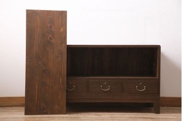 アンティーク家具　昭和中期　桐材　リメイク　脚付き　和の趣を演出する組子入りの箪笥ローボード(収納棚、テレビ台、テレビボード)(R-046940)