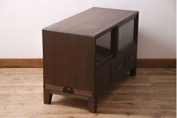 アンティーク家具　昭和中期　桐材　リメイク　脚付き　和の趣を演出する組子入りの箪笥ローボード(収納棚、テレビ台、テレビボード)(R-046940)