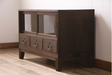 アンティーク家具　昭和中期　桐材　リメイク　脚付き　和の趣を演出する組子入りの箪笥ローボード(収納棚、テレビ台、テレビボード)(R-046940)