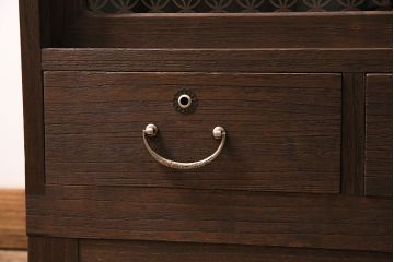 アンティーク家具　昭和中期　桐材　リメイク　脚付き　和の趣を演出する組子入りの箪笥ローボード(収納棚、テレビ台、テレビボード)(R-046940)