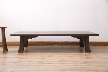 ヴィンテージ家具　昭和後期　民芸家具　高級杉材　木の風合いが楽しめる浮造り仕上げの座卓(ローテーブル、センターテーブル、ビンテージ)(R-046943)
