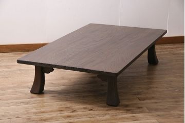 ヴィンテージ家具　昭和後期　民芸家具　高級杉材　木の風合いが楽しめる浮造り仕上げの座卓(ローテーブル、センターテーブル、ビンテージ)(R-046943)