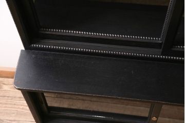 アンティーク家具　昭和初期　ペイント　薄型サイズが珍しい!コレクションのディスプレイにおすすめのキャビネット(収納棚、ガラス戸棚、飾り棚)(R-046945)