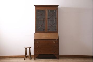 アンティーク家具　イギリスアンティーク　マホガニー材　象嵌細工入りの上品なライティングビューロー(ビューローブックケース、簿記机、在宅ワーク、在宅用収納棚、本箱、ワークデスク)(R-046948)