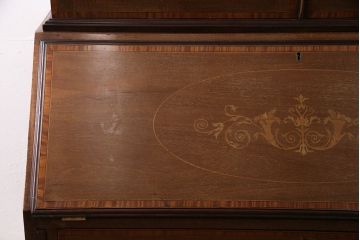 アンティーク家具　イギリスアンティーク　マホガニー材　象嵌細工入りの上品なライティングビューロー(ビューローブックケース、簿記机、在宅ワーク、在宅用収納棚、本箱、ワークデスク)(R-046948)