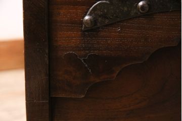 アンティーク家具　明治大正期　総ケヤキ材　錠前付き　和の趣を高める銭箱(銭函)(R-046950)