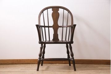 中古　松本民芸家具　特注品　栗材　優美なシルエットが魅力のWB型アームチェア(椅子)(R-046959)
