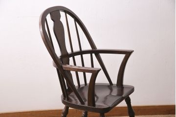 中古　松本民芸家具　特注品　栗材　優美なシルエットが魅力のWB型アームチェア(椅子)(R-046959)