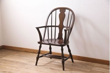 中古　松本民芸家具　特注品　栗材　優美なシルエットが魅力のWB型アームチェア(椅子)(R-046959)