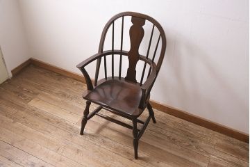 中古　松本民芸家具　特注品　栗材　優美なシルエットが魅力のWB型アームチェア(椅子)(R-046959)