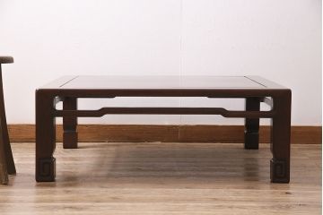 アンティーク家具　昭和初期　紫檀無垢材　深い色合いが美しい時代物の座卓(ローテーブル)(R-046963)