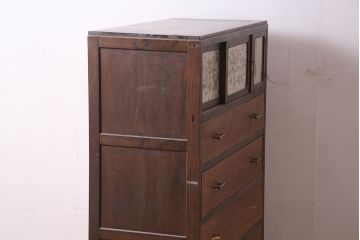 レトロ家具　戸棚付き　昭和レトロな雰囲気たっぷりのタンス(引き出し)(R-046965)