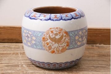 アンティーク雑貨　大正昭和初期　鳳凰・花の図　空間を彩る瀬戸火鉢(鉢カバー)(R-046976)