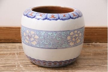 アンティーク雑貨　大正昭和初期　鳳凰・花の図　空間を彩る瀬戸火鉢(鉢カバー)(R-046976)