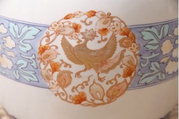 アンティーク雑貨　大正昭和初期　鳳凰・花の図　空間を彩る瀬戸火鉢(鉢カバー)(R-046976)