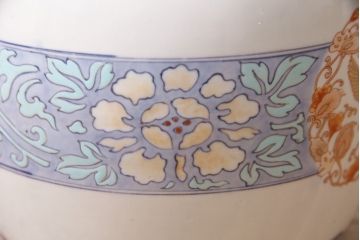アンティーク雑貨　大正昭和初期　鳳凰・花の図　空間を彩る瀬戸火鉢(鉢カバー)(R-046976)