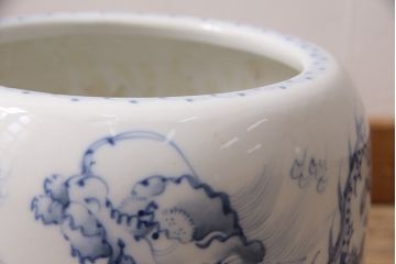 アンティーク雑貨　大正昭和初期　龍の図が大胆に描かれた瀬戸火鉢(鉢カバー)(R-046977)