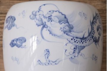 アンティーク雑貨　大正昭和初期　龍の図が大胆に描かれた瀬戸火鉢(鉢カバー)(R-046977)