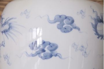 アンティーク雑貨　大正昭和初期　龍の図が大胆に描かれた瀬戸火鉢(鉢カバー)(R-046977)