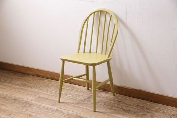 ヴィンテージ家具　イギリスビンテージ　ペイント　スモーキーイエローがお洒落なチェア(ダイニングチェア、椅子)(R-046982)