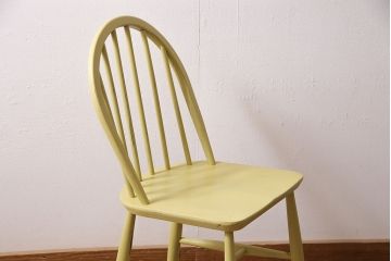 ヴィンテージ家具　イギリスビンテージ　ペイント　スモーキーイエローがお洒落なチェア(ダイニングチェア、椅子)(R-046982)