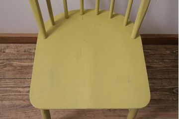 ヴィンテージ家具　イギリスビンテージ　ペイント　スモーキーイエローがお洒落なチェア(ダイニングチェア、椅子)(R-046982)