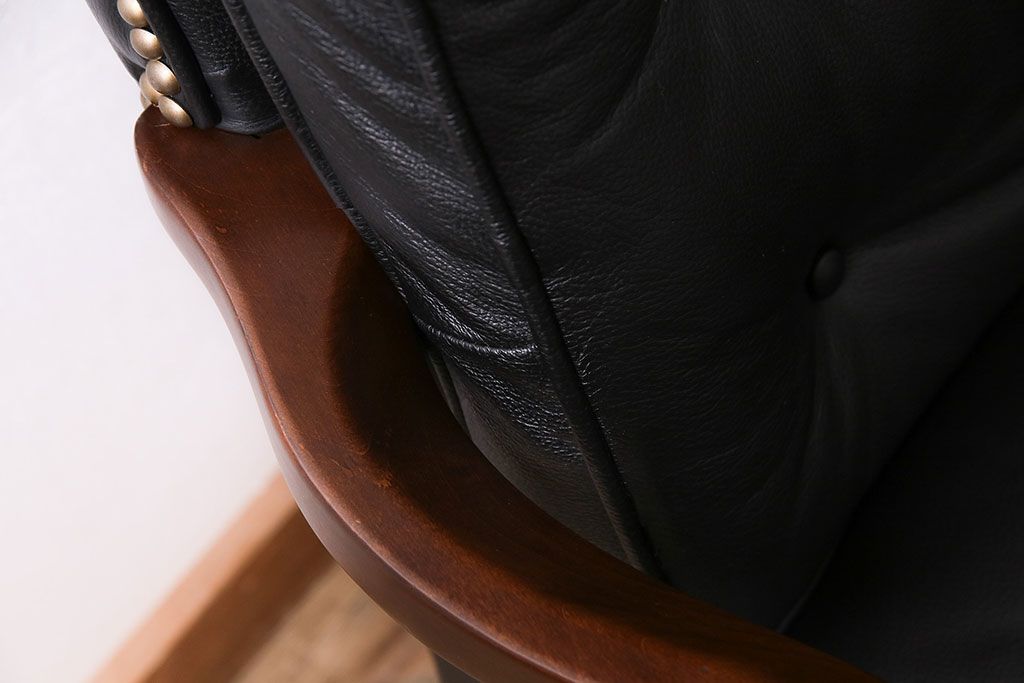 中古　DREXEL HERITAGE(ドレクセルヘリテイジ)　大人の空間作りに!ブラックレザーが高級感を醸し出すキャスター付きアームチェア(回転チェア、椅子、本革)(R-046989)