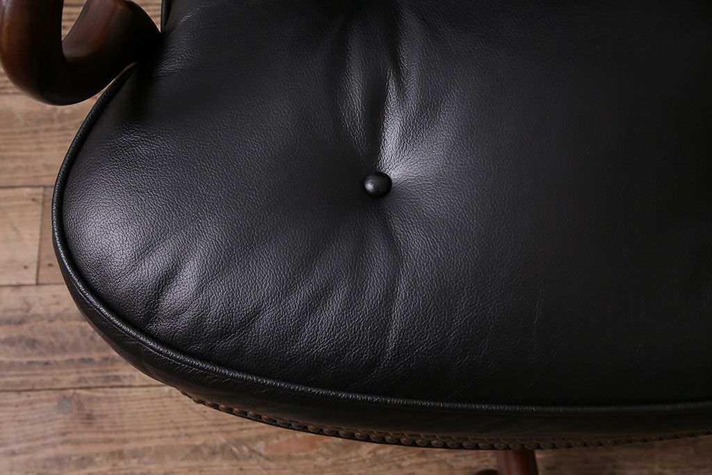 中古　DREXEL HERITAGE(ドレクセルヘリテイジ)　大人の空間作りに!ブラックレザーが高級感を醸し出すキャスター付きアームチェア(回転チェア、椅子、本革)(R-046989)