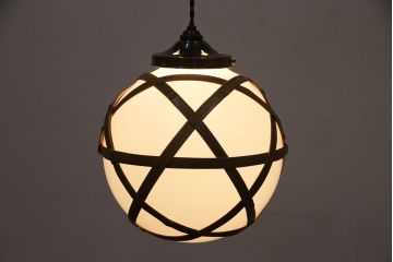 アンティーク照明　和の雰囲気を引き立てる竹巻きデザインの天井照明(ペンダントライト、吊り下げ照明)(R-046994)