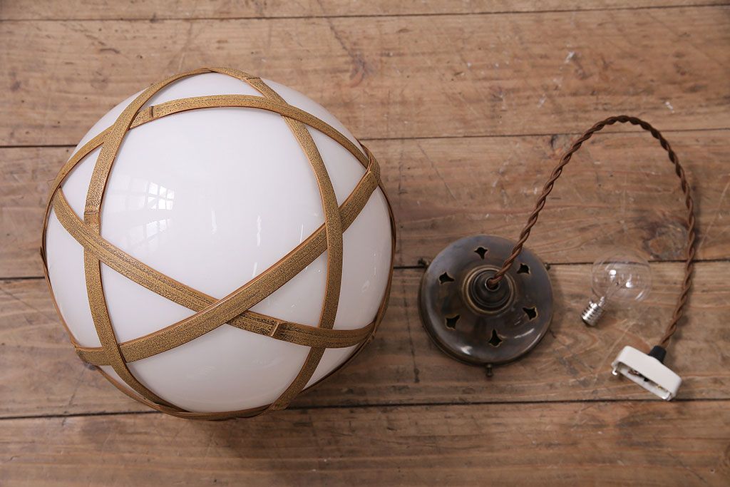 アンティーク照明　和の雰囲気を引き立てる竹巻きデザインの天井照明(ペンダントライト、吊り下げ照明)(R-046994)