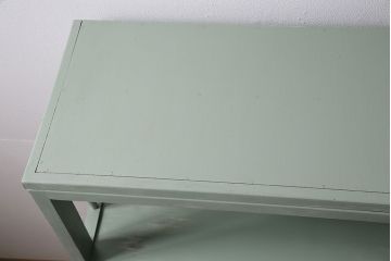 レトロ家具　シャビーな風合いとくすんだグリーンが可愛らしい本箱(ブックケース、収納棚、キャビネット)(R-046999)