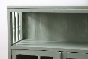 レトロ家具　シャビーな風合いとくすんだグリーンが可愛らしい本箱(ブックケース、収納棚、キャビネット)(R-046999)