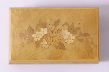 ビンテージ　イギリス　ウォールナット　花図　ジュエリーボックス(小物入れ、アクセサリーケース、ヴィンテージ)(R-047002)