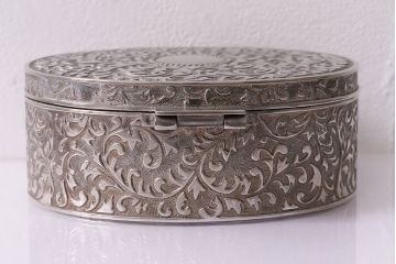 ビンテージ　シルバープレート　メタル　ジュエリーボックス(小物入れ、アクセサリーケース、ヴィンテージ)(R-047004)