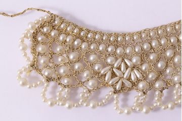 ヴィンテージアクセサリー　イギリス　付け襟ネックレス(パール、レース、ビンテージ)(R-047007)