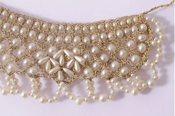 ヴィンテージアクセサリー　イギリス　付け襟ネックレス(パール、レース、ビンテージ)(R-047007)