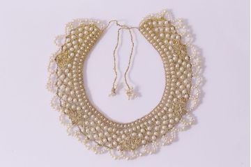 ヴィンテージアクセサリー　イギリス　付け襟ネックレス(パール、レース、ビンテージ)(R-047007)