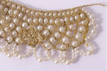 ヴィンテージアクセサリー　イギリス　付け襟ネックレス(パール、レース、ビンテージ)(R-047007)
