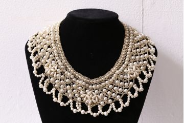 ヴィンテージアクセサリー　イギリス　付け襟ネックレス(パール、レース、ビンテージ)(R-047007)